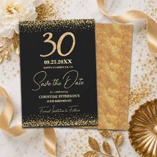 Reserve A Data Elegante 30º Aniversário Preto Dourado com Brilho