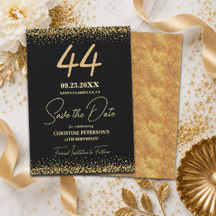 Reserve A Data Elegante 44º Aniversário Preto Dourado Brilho