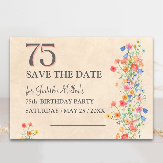 Reserve A Data Elegante 75º Aniversário – Design de Flores Silves (Criador carregado)