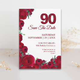 Reserve A Data Elegante 90º Aniversário Ousado 90 Floral Vermelha