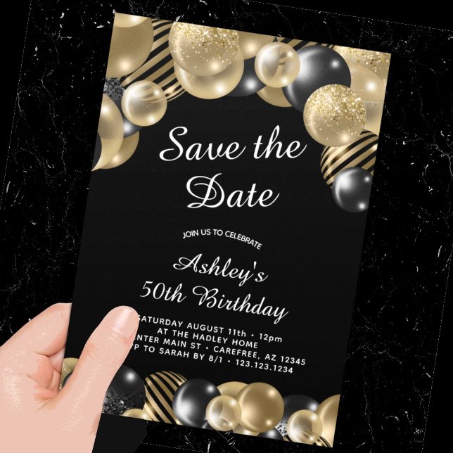 Reserve A Data Elegante Aniversário de 50 anos em Preto e Dourado (Criador carregado)
