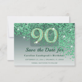 Reserve A Data Elegante Aniversário de 90 anos Brilho Verde Crist