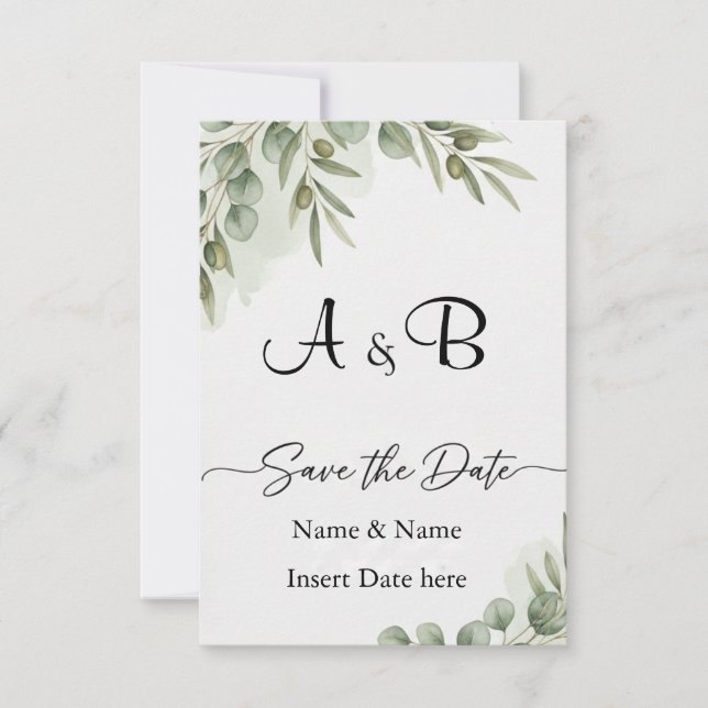 Reserve A Data Elegante Aquarela de Eucalipto "Save the Date" Mon (Frente)