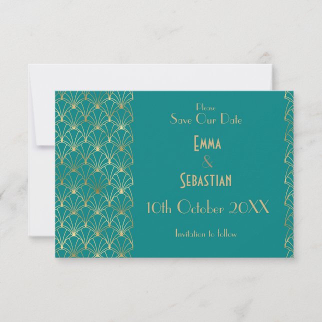 Reserve A Data Elegante Arte Deco Gatsby Save the Dates Salvar  (Frente)