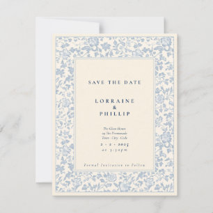 Reserve A Data Elegante azul claro e floral vintage personalizado