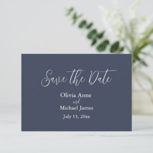 Reserve A Data Elegante Azul e Branco Save The Date em Letra