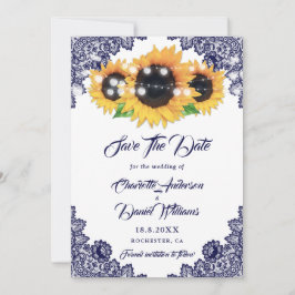 Reserve A Data Elegante Azul Marinho Floral Renda Girassol Casame