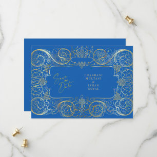 Reserve A Data Elegante Azul Real Dourado Casamento Salve A Data