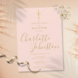 Reserve A Data Elegante Batismo Cristo Gold Script Rosa Bege