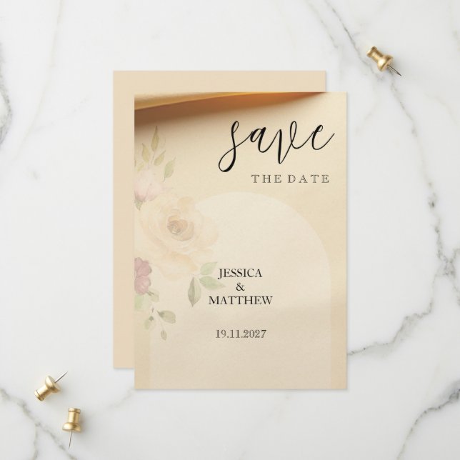 Reserve A Data Elegante Belo Boho Rosa Bege Floral Casamento (Frente/Verso In Situ)