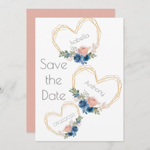 Reserve A Data Elegante Blue Dourado Heart Floral Names Salvação