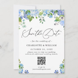 Reserve A Data Elegante Blue Hydrangea Greenery Foto Casamento QR