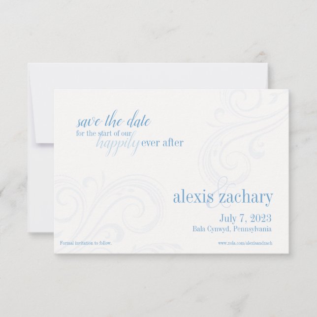 Reserve A Data Elegante Blue Save-the-Date, Caroline Wedding (Frente)
