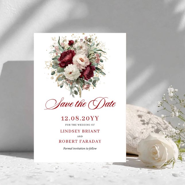Reserve A Data Elegante Blush Burgundy Dourado Salve a Data (Elegant Gold Blush Burgundy Save The Date)