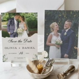 Reserve A Data Elegante Boho Folhas de Eucalipto Foto Casamento