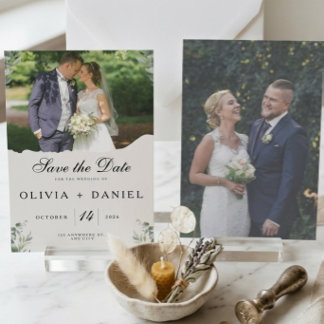 Reserve A Data Elegante Boho Folhas de Eucalipto Foto Casamento