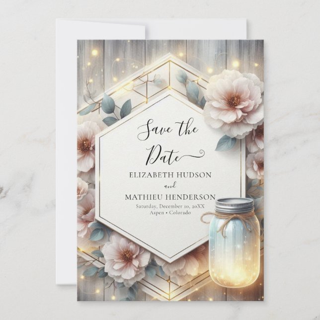 Reserve A Data Elegante Boho Mason Jar Wedding (Frente)