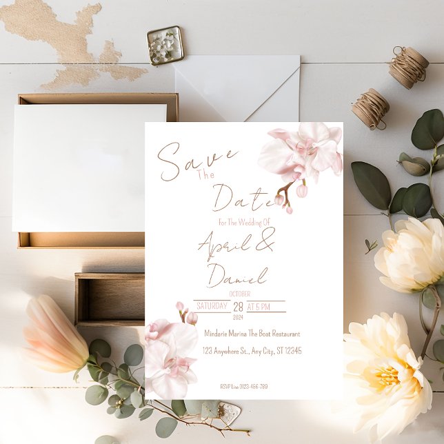 Reserve A Data Elegante Boho Save The Date Orquídea Rosa Suave (Criador carregado)