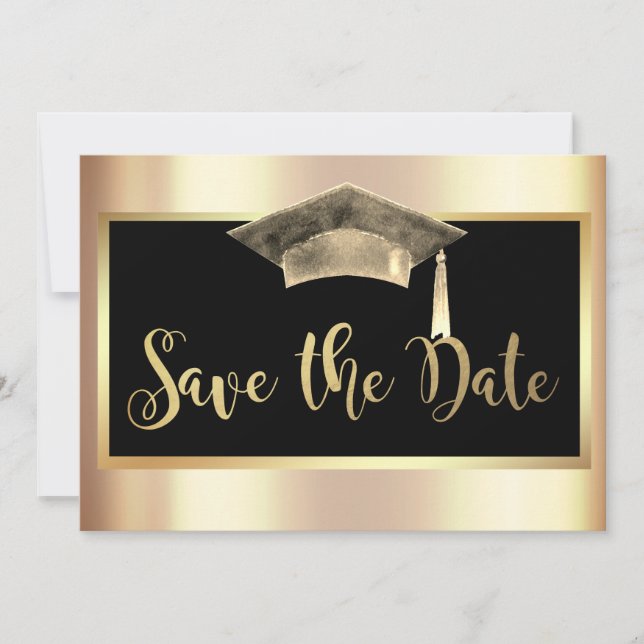 Reserve A Data Elegante Borla de Graduação em Ouro Save The Date (Frente)