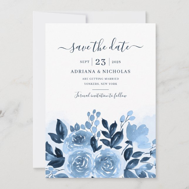 Reserve A Data Elegante Botânico de Aquarela com Letra Floral par (Frente)