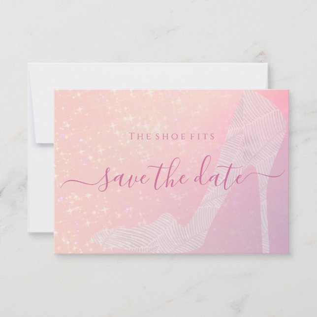 Reserve A Data Elegante brilho rosa sapato da Cinderela conto de  (Frente)
