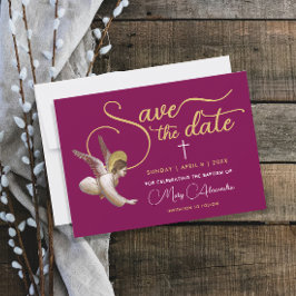 Reserve A Data Elegante Burgundy Dourado Deus Abençoe Rótulo Reli