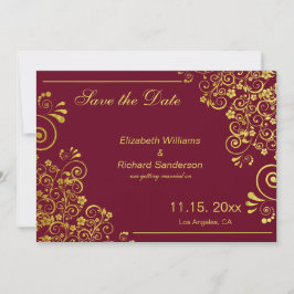 Reserve A Data Elegante Burgundy Dourado Salve a Data Casamento