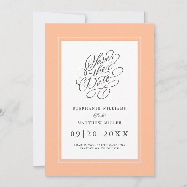 Reserve A Data Elegante Caligrafia Chic de Casamento Tendência Ro (Frente)
