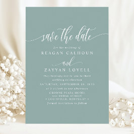 Reserve A Data Elegante Caligrafia em Teal Empoeirado Save The Da