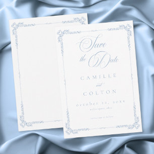Reserve A Data Elegante Casamento Azul Empoeirado Barroco Vintage