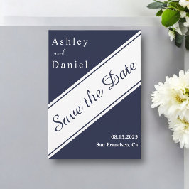 Reserve A Data Elegante Casamento Azul-Marinho Moderno Branco Del