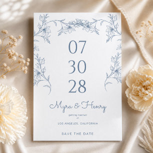 Reserve A Data Elegante Casamento Botânico Floral em Azul Empoeir