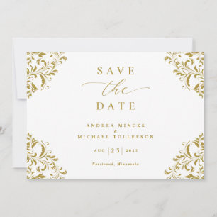 Reserve A Data Elegante Casamento Clássico Dourado Vintage
