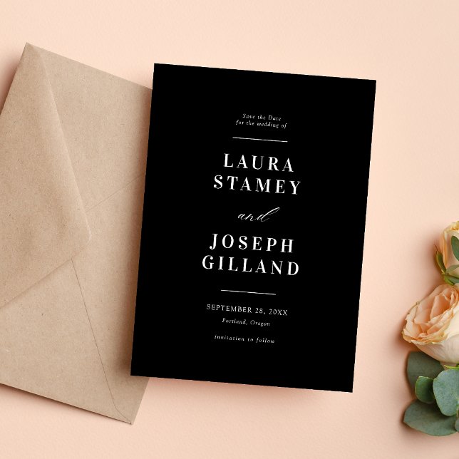 Reserve A Data Elegante Casamento Clássico em Preto e Branco (Elegant black and white save the date sets a timeless tone for your wedding.)