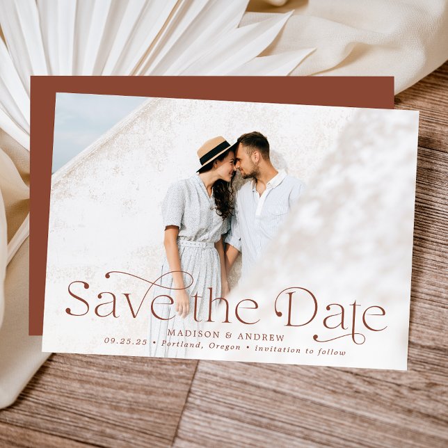 Reserve A Data Elegante Casamento de Foto em Terracota (Criador carregado)