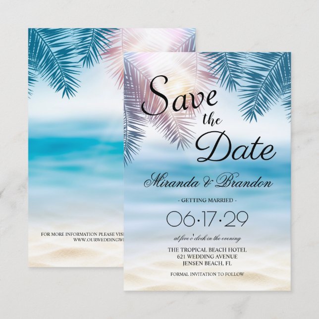 Reserve A Data Elegante Casamento de Praia de Verão no Oceano com (Frente/Verso)