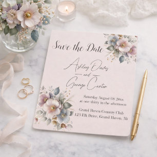 Reserve A Data Elegante casamento floral rosa, azul e creme