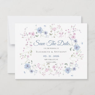 Reserve A Data Elegante Casamento Floral Rosa e Azul Empoeirado S