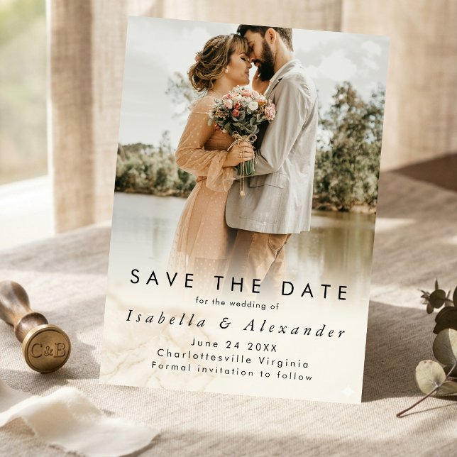 Reserve A Data Elegante Casamento Moderno Romântico com Fotos Com (Criador carregado)