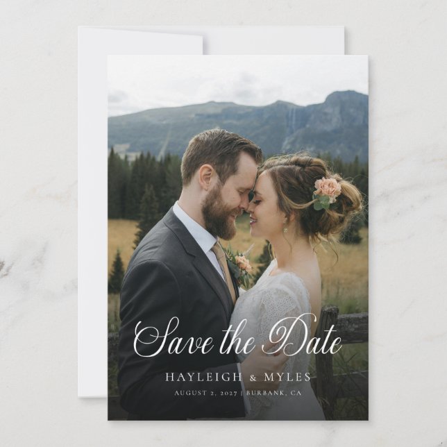 Reserve A Data Elegante Casamento Moderno Script 2 Foto (Frente)