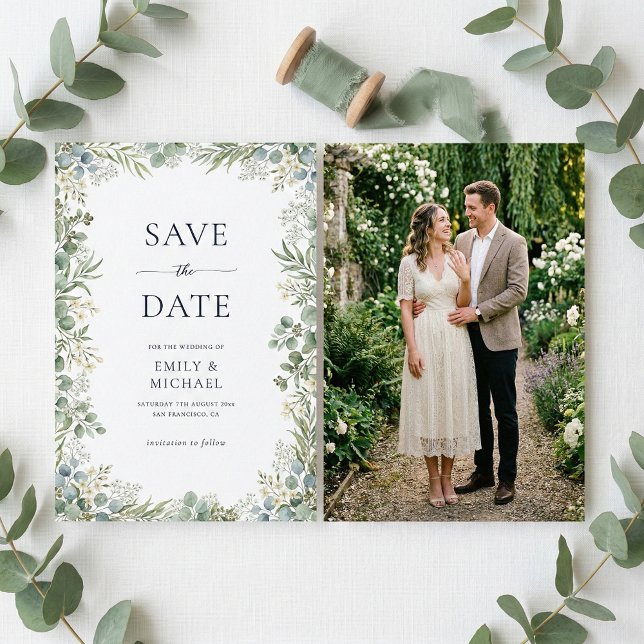 Reserve A Data Elegante Casamento Verde Água Com Foto (Criador carregado)