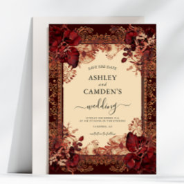 Reserve A Data Elegante Casamento Vermelho Dourado Vitoriano