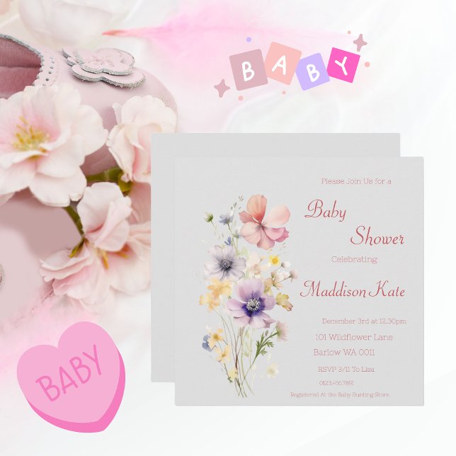 Reserve A Data Elegante Chá de fraldas de flor selvagem (Wildflower Baby Shower Save The Date )