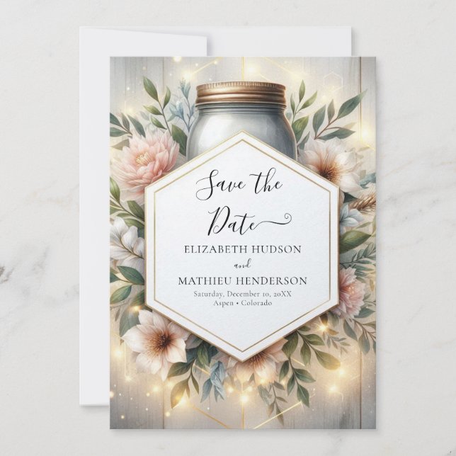 Reserve A Data Elegante Chic Mason Jar Wedding (Frente)