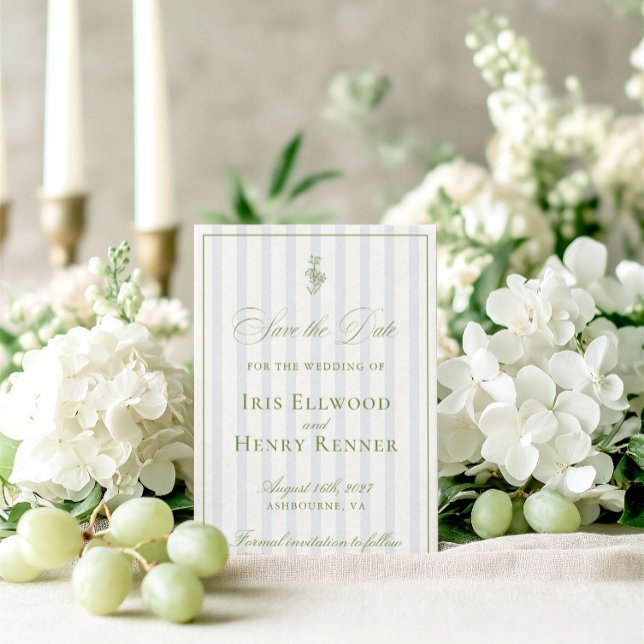 Reserve A Data Elegante Classic Sage Green - Salvar a placa de da (Elegant Classic Sage Green Save The Date Card)