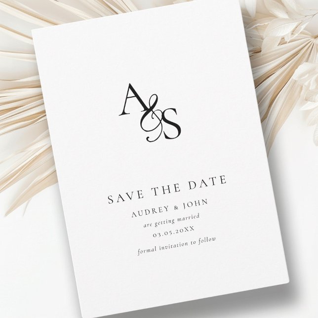 Reserve A Data Elegante, Clássico, Monograma, Branco, Casamento (Elegant, Classic, Monogram, White, Save the Date Card. Print + Download availedding Save The Date. )