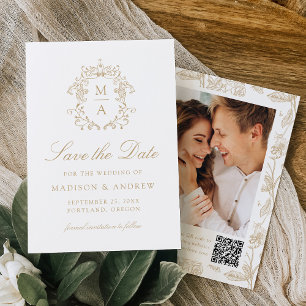 Reserve A Data Elegante Código QR Floral de Chinoiserie Dourado p