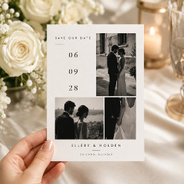 Reserve A Data Elegante Colagem de Fotos em Preto e Branco para C