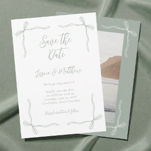 Reserve A Data Elegante Coquete Verde Sage Laço Foto Casamento