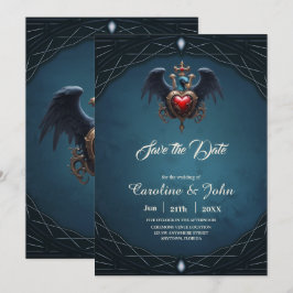 Reserve A Data Elegante coração gótico com pássaro fantasma.